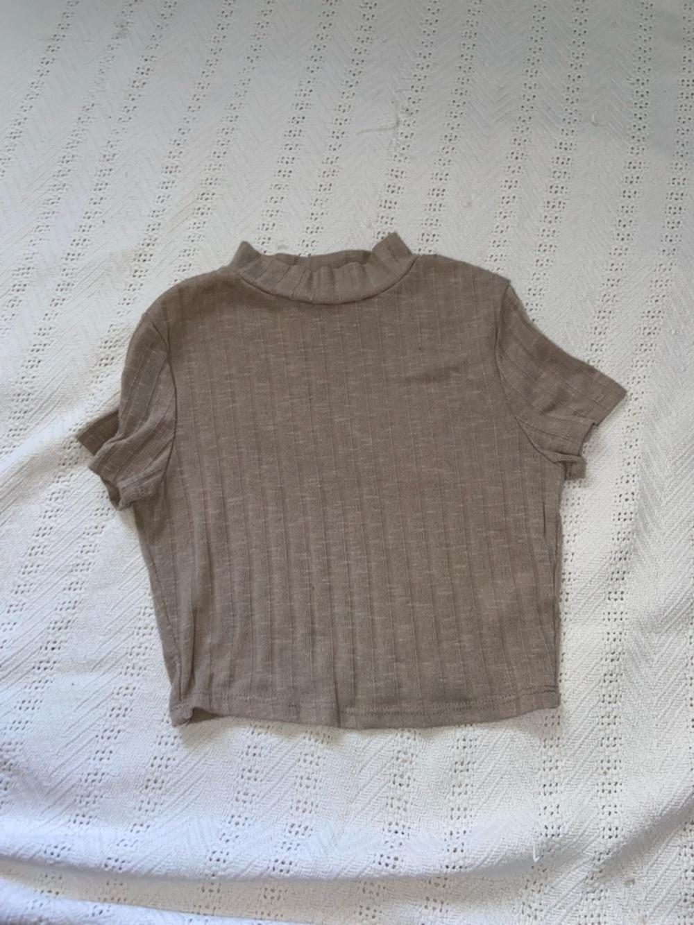 Ribbed Mock Neck Short Sleeve Top in Taupe